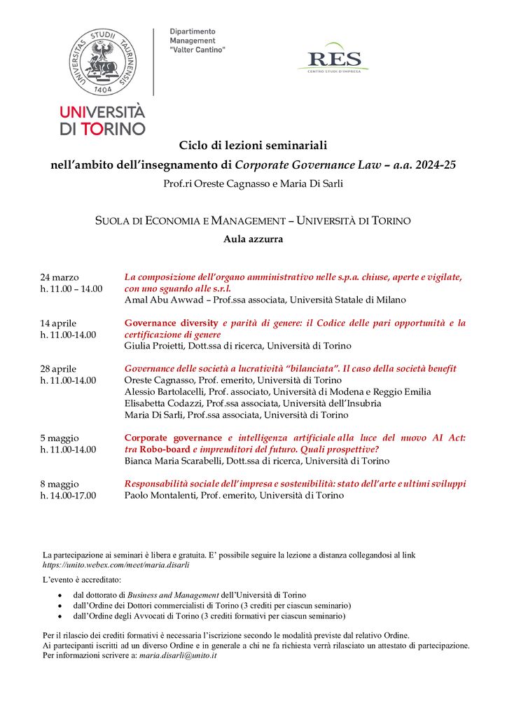 thumbnail of Ciclo di seminari Corporate governance law